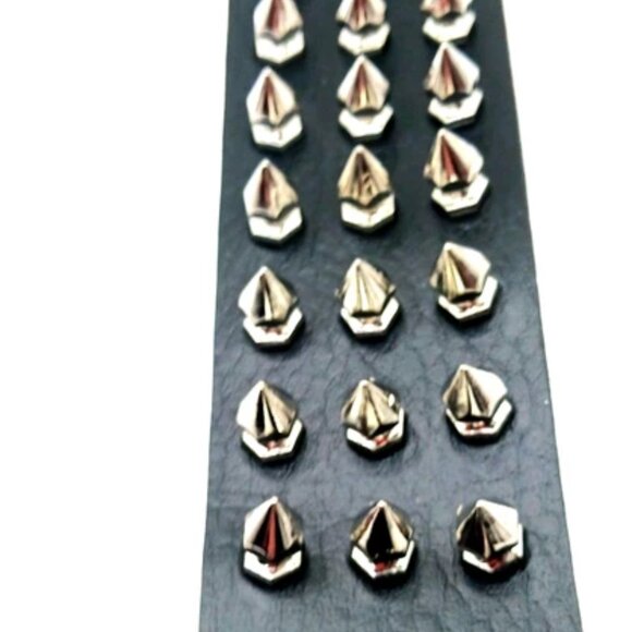 Triple Row + Double Row Black Spiked Vegan Leather Bracelets Set of 2 -New - Picture 3 of 12